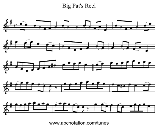 Big Pat's Reel - staff notation