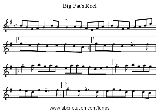 Big Pat's Reel - staff notation