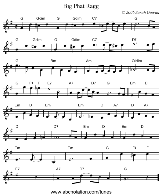 Big Phat Ragg - staff notation