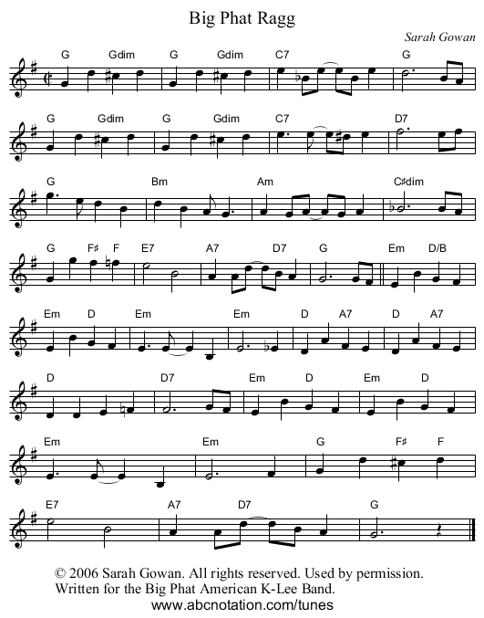 Big Phat Ragg - staff notation