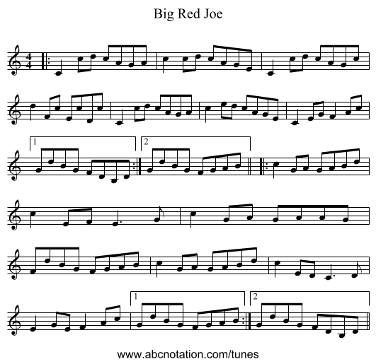 Big Red Joe - staff notation