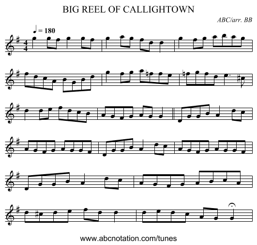 BIG REEL OF CALLIGHTOWN - staff notation