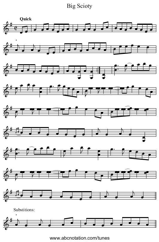 Big Scioty - staff notation