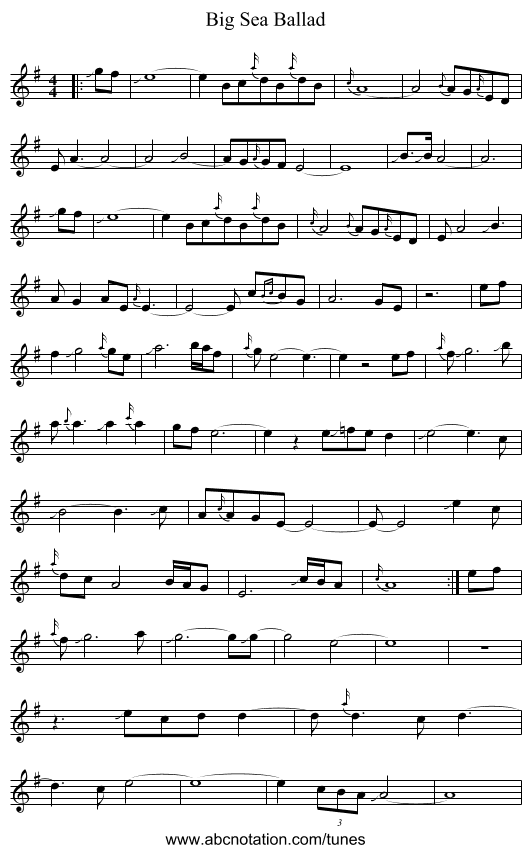 Big Sea Ballad - staff notation