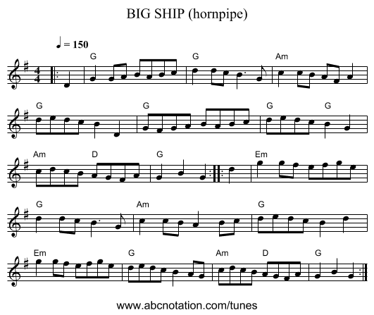 BIG SHIP (hornpipe) - staff notation