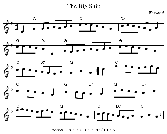 Big Ship, The - staff notation