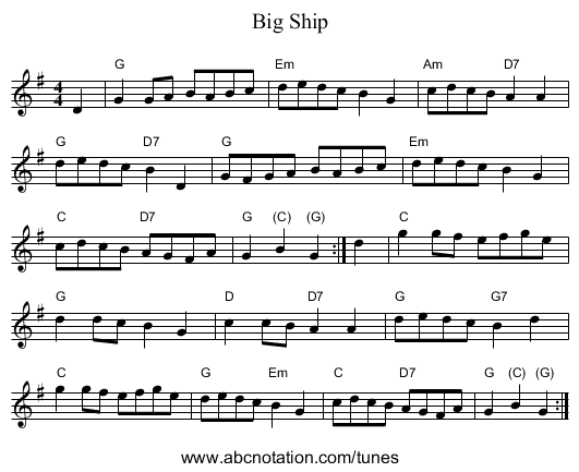 Big Ship - staff notation