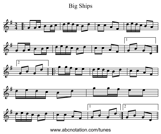 Big Ships - staff notation