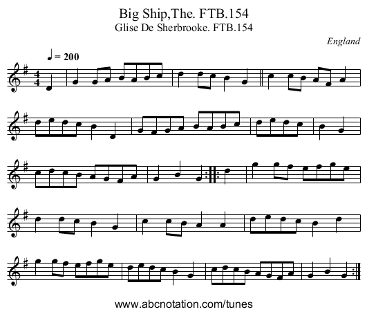 Big Ship,The. FTB.154 - staff notation