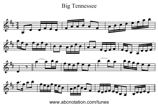 Big Tennessee - staff notation