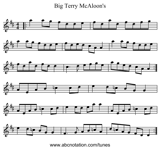 Big Terry McAloon's - staff notation