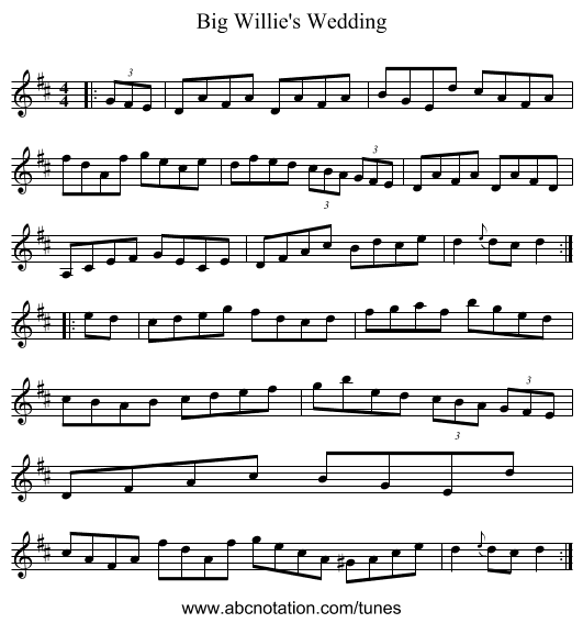Big Willie's Wedding - staff notation