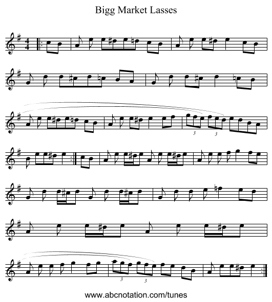 Bigg Market Lasses - staff notation