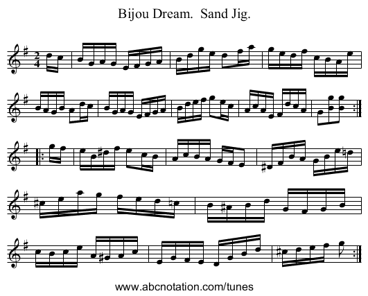 Bijou Dream. Sand Jig. - staff notation