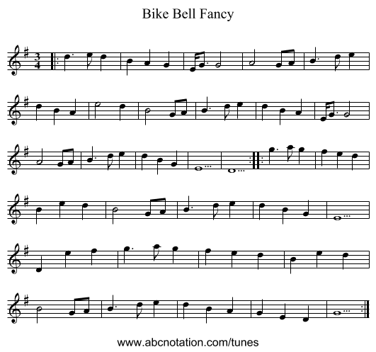 Bike Bell Fancy - staff notation