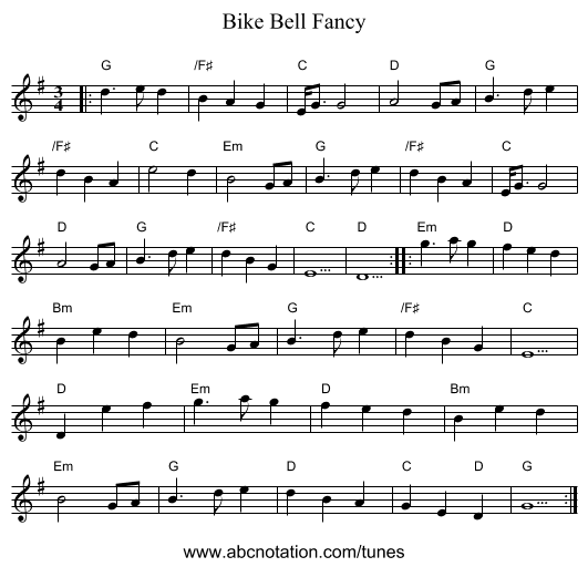 Bike Bell Fancy - staff notation