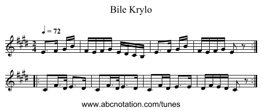 Bile Krylo - staff notation