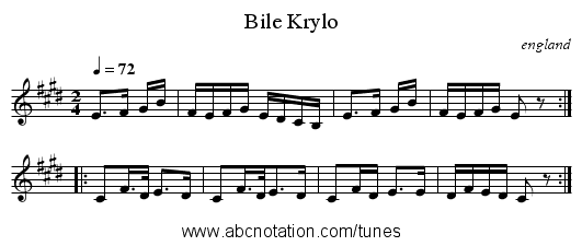 Bile Krylo - staff notation