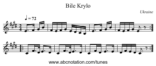 Bile Krylo - staff notation