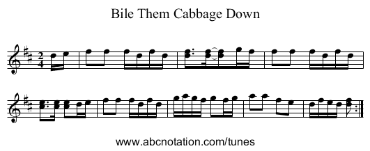 Bile Them Cabbage Down - staff notation