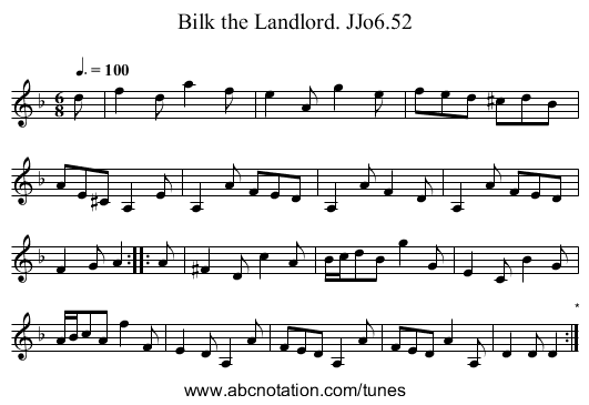 Bilk the Landlord. JJo6.52 - staff notation