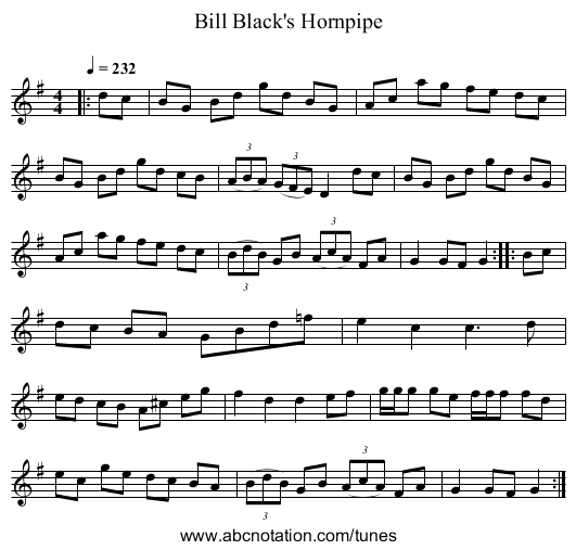Bill Black's Hornpipe - staff notation