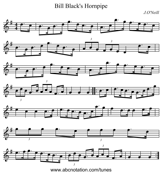 Bill Black's Hornpipe - staff notation