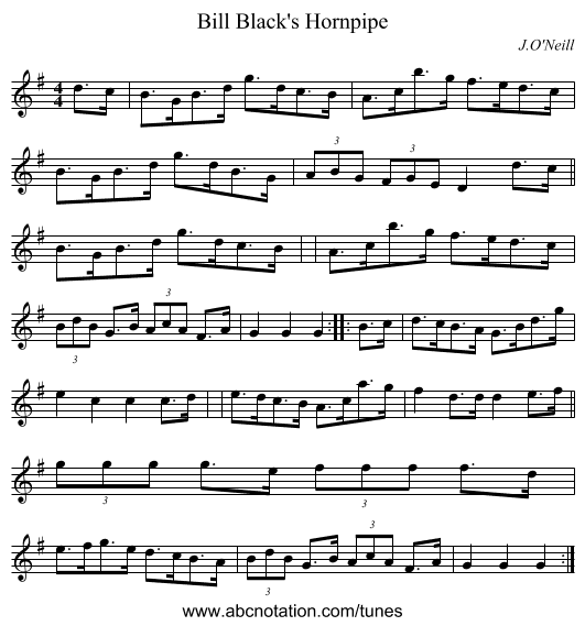 Bill Black's Hornpipe - staff notation