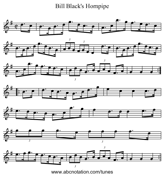 Bill Black's Hornpipe - staff notation