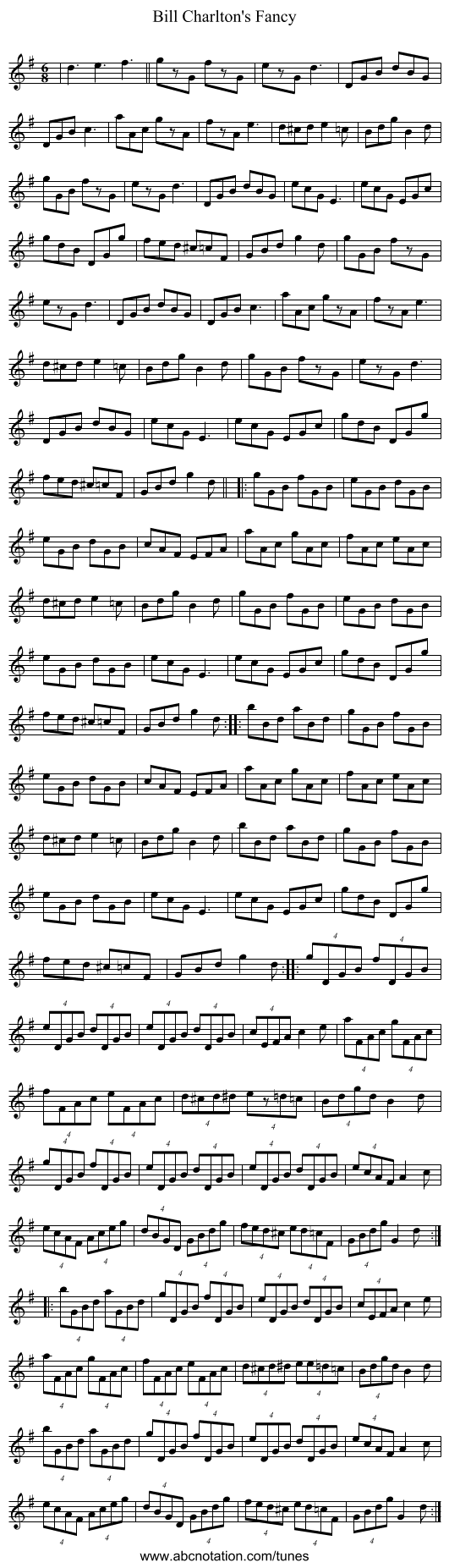 Bill Charlton's Fancy - staff notation
