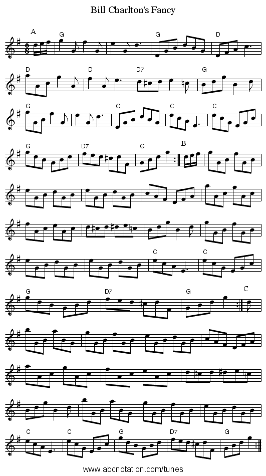 Bill Charlton's Fancy - staff notation