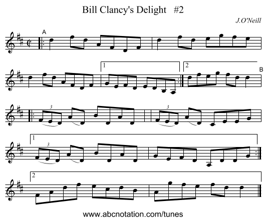Bill Clancy's Delight #2 - staff notation