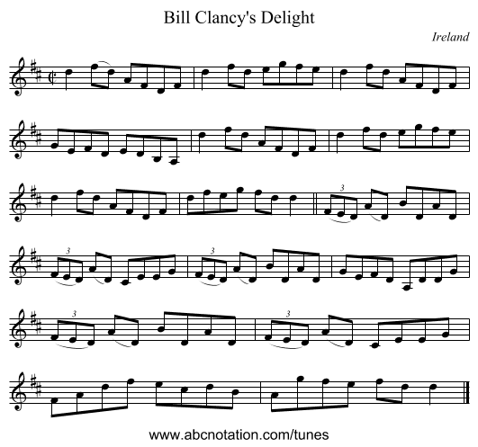 Bill Clancy's Delight - staff notation