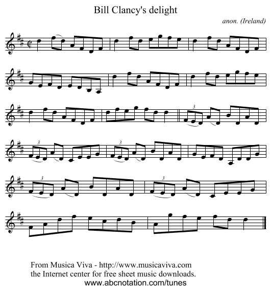 Bill Clancy's delight - staff notation