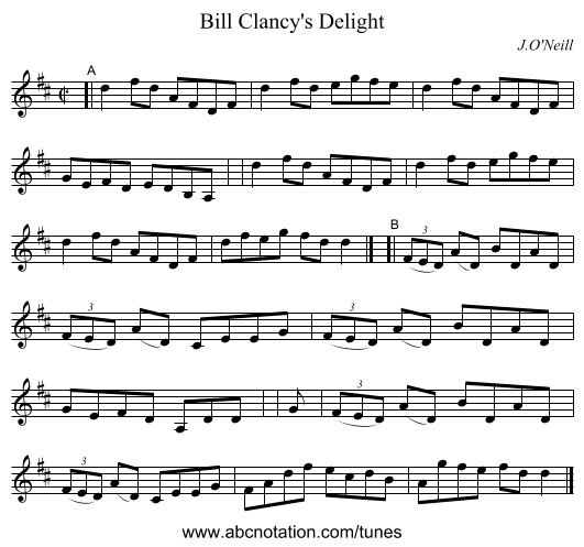 Bill Clancy's Delight - staff notation