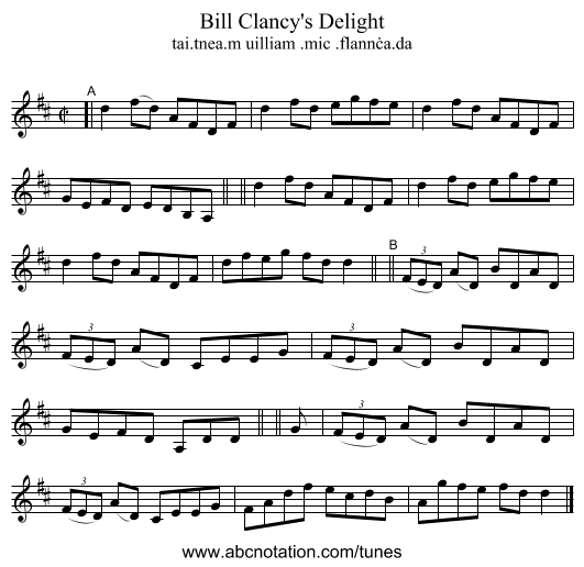Bill Clancy's Delight - staff notation