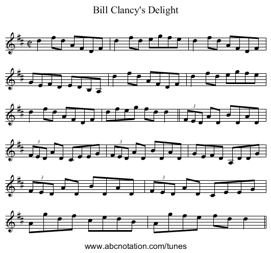 Bill Clancy's Delight - staff notation