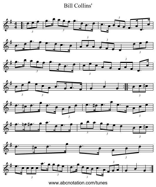 Bill Collins' - staff notation