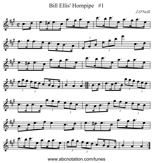 Bill Ellis' Hornpipe   #1 - staff notation