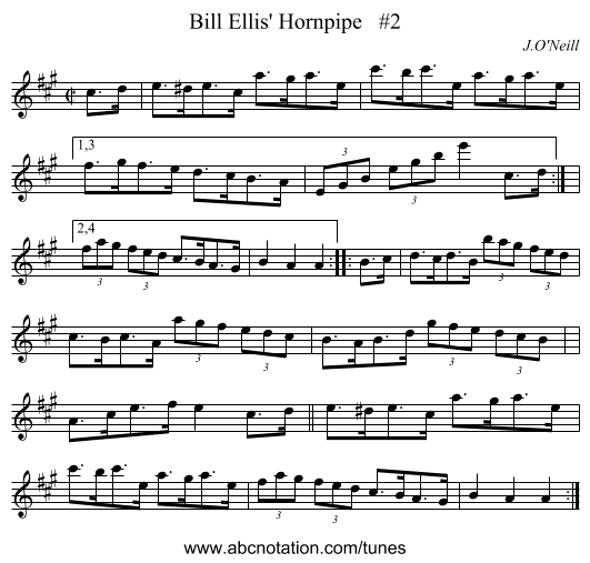 Bill Ellis' Hornpipe #2 - staff notation