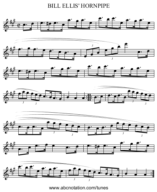 BILL ELLIS' HORNPIPE - staff notation