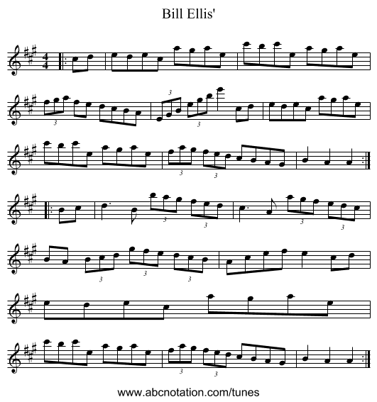 Bill Ellis' - staff notation