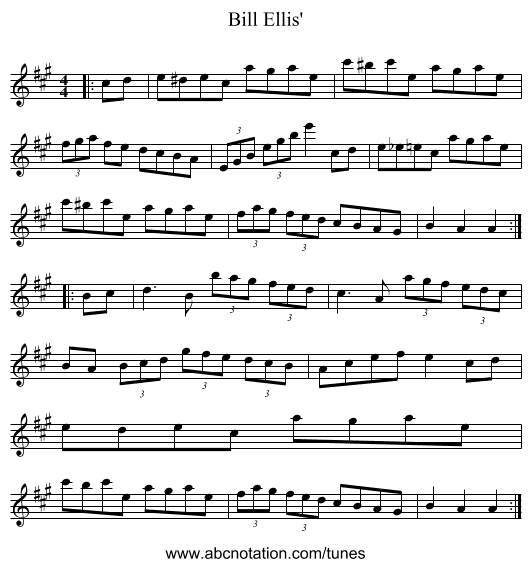 Bill Ellis' - staff notation