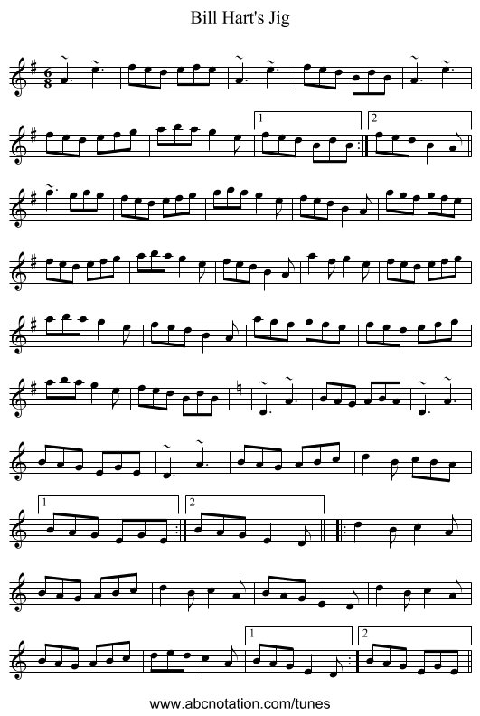Bill Hart's Jig - staff notation