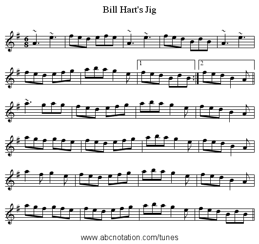 Bill Hart's Jig - staff notation