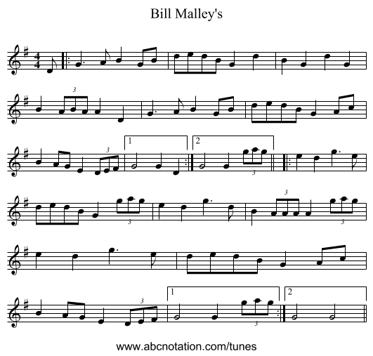 Bill Malley's - staff notation