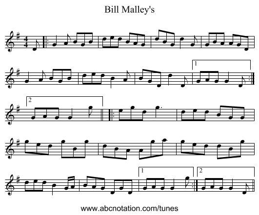 Bill Malley's - staff notation