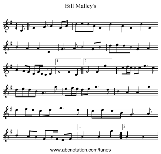 Bill Malley's - staff notation