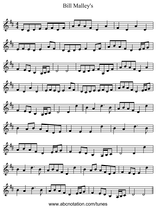 Bill Malley's - staff notation