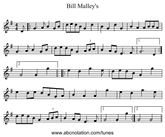 Bill Malley's - staff notation
